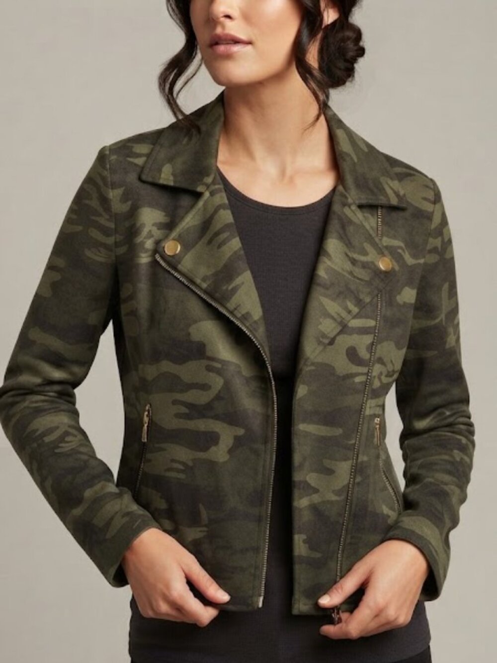 Sanctuary Green Camo Faux Suede Motorcycle Jacket (Style #XJ0388U7R) Size Small